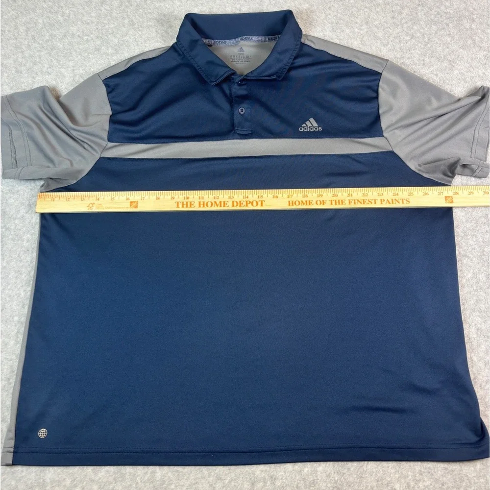 Adidas Mens 2XB Performance‎ Polo Shirt Navy Blue Grey Colorblock Short Sleeve
